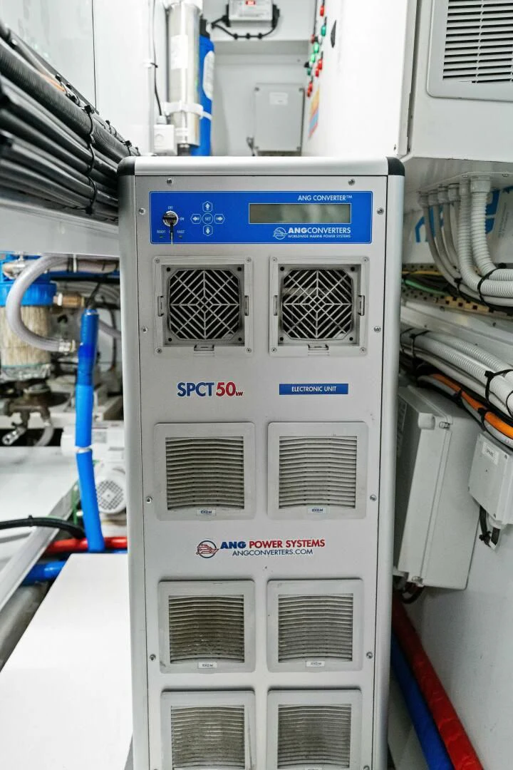 a machine with a blue label aboard GATSBY Yacht for Charter