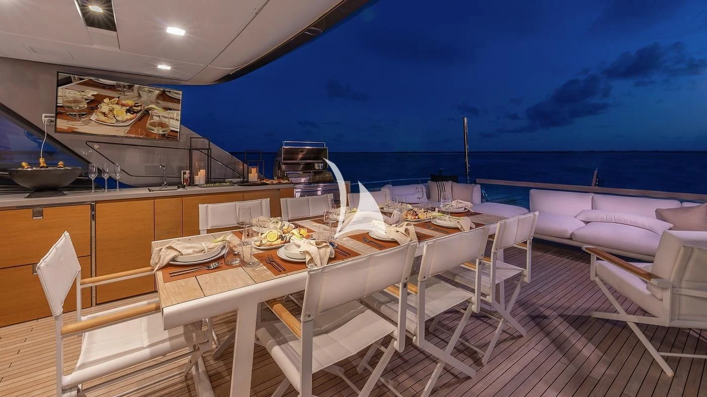 a dining table on a boat aboard GATSBY Yacht for Charter