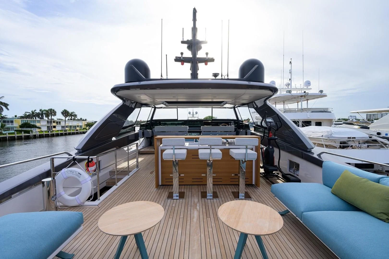 a deck with a deck and a large aircraft on it aboard GATSBY Yacht for Charter