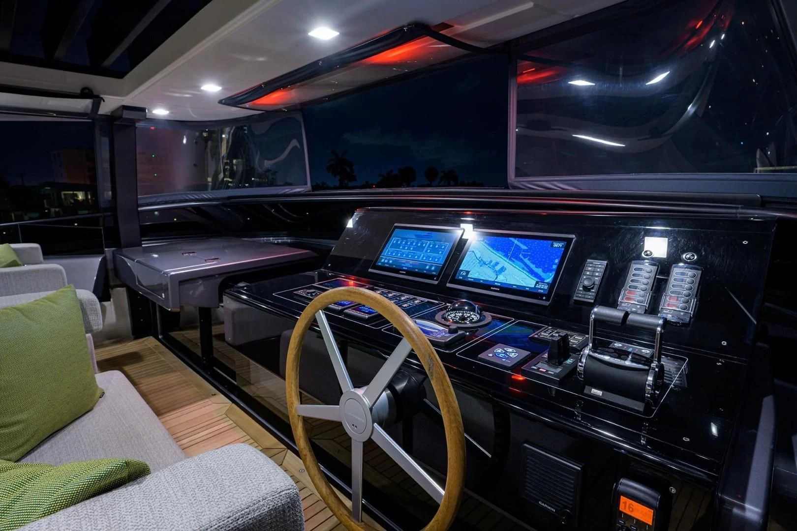 inside of a car aboard GATSBY Yacht for Charter