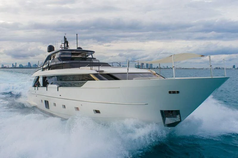 a large white boat in the water aboard GATSBY Yacht for Charter