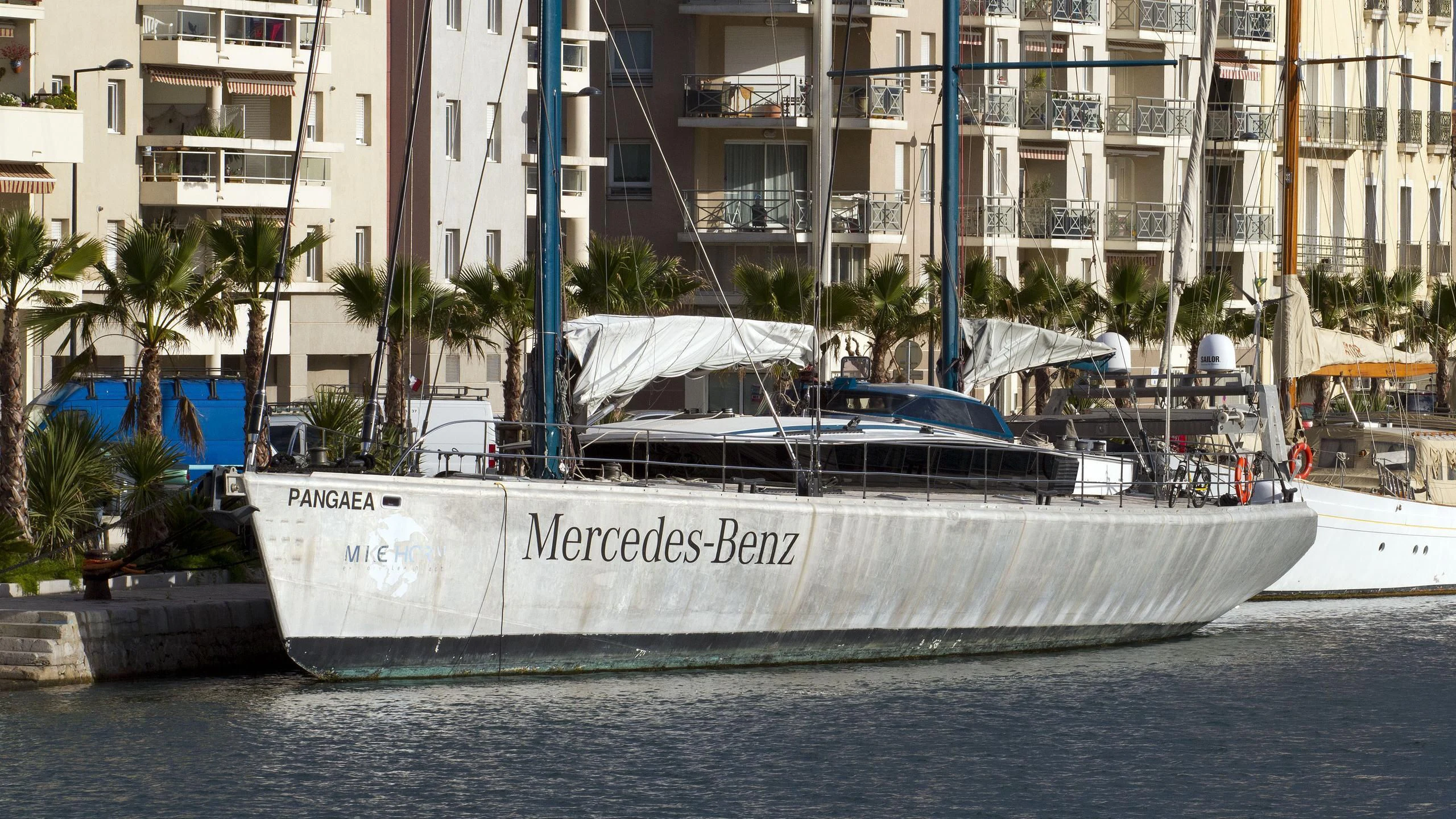 a boat docked at a pier aboard PANGAEA Yacht for Sale