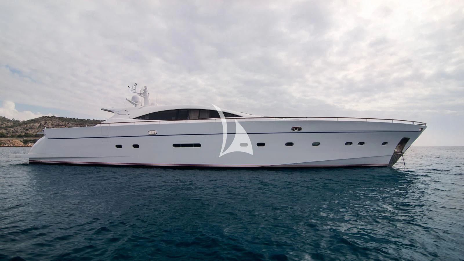 a white yacht in the water aboard MAC Yacht for Sale