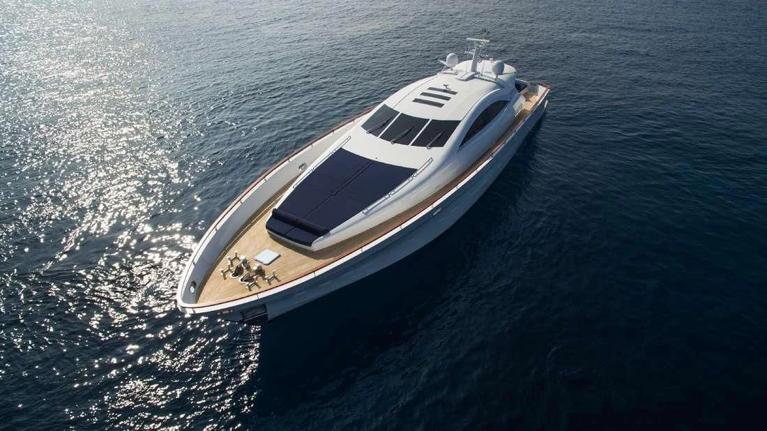 a white boat in the water aboard MAC Yacht for Sale