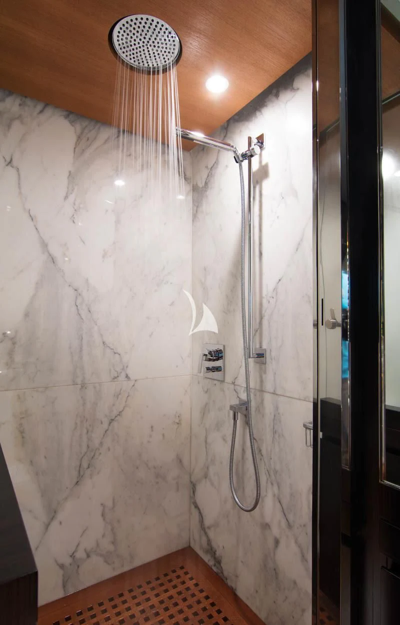 a shower with a shower head aboard MAC Yacht for Sale