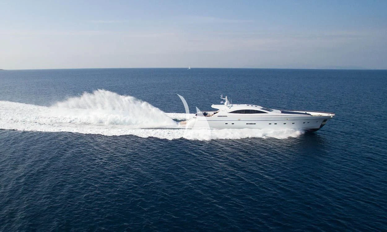 a white yacht in the ocean aboard MAC Yacht for Sale