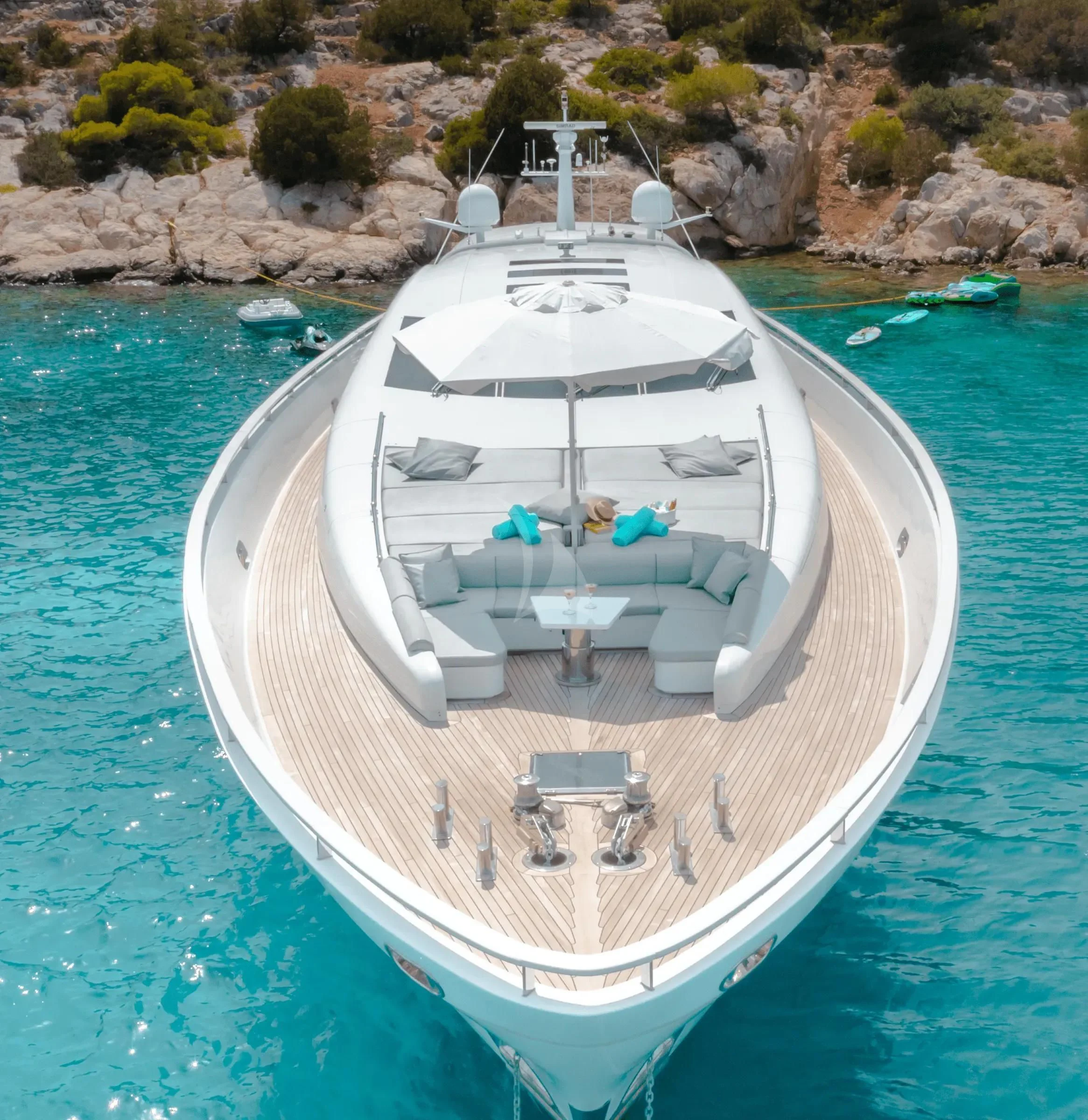 a white boat in the water aboard MAC Yacht for Sale