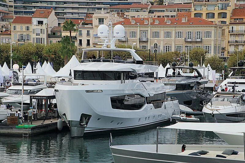 a group of boats are parked in a harbor aboard ALAIA Yacht for Sale