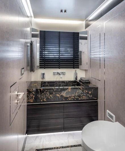 a kitchen with a stove and a sink aboard ALAIA Yacht for Sale