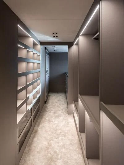 a hallway with a lot of glass aboard ALAIA Yacht for Sale