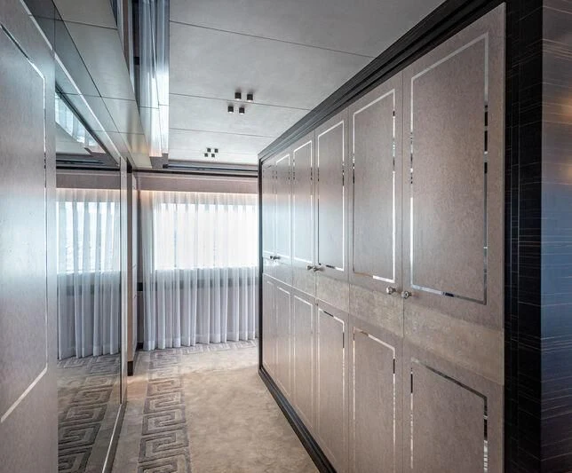 a hallway with doors aboard ALAIA Yacht for Sale