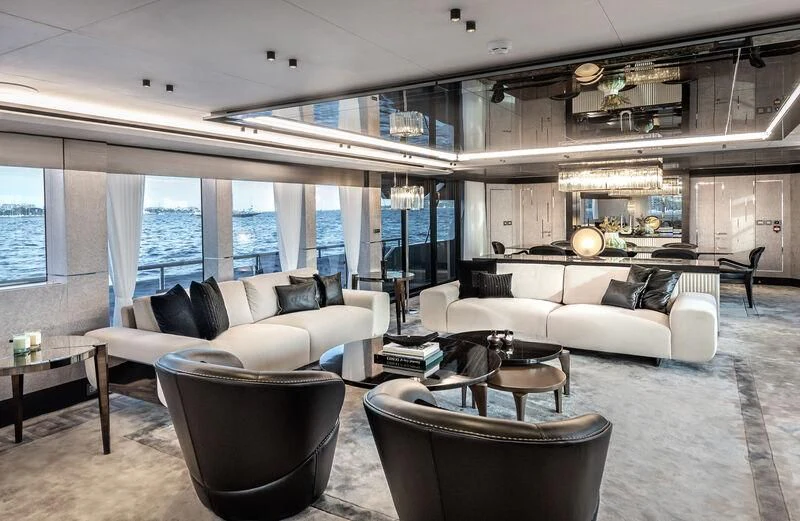 a living room with a large window aboard ALAIA Yacht for Sale