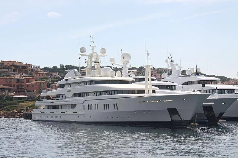 a large white boat in the water aboard MONTKAJ Yacht for Sale