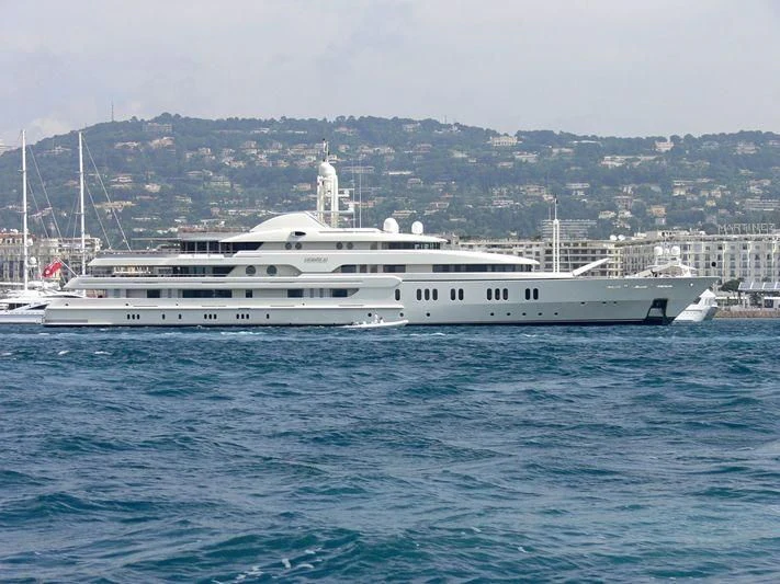a large white boat in the water aboard MONTKAJ Yacht for Sale