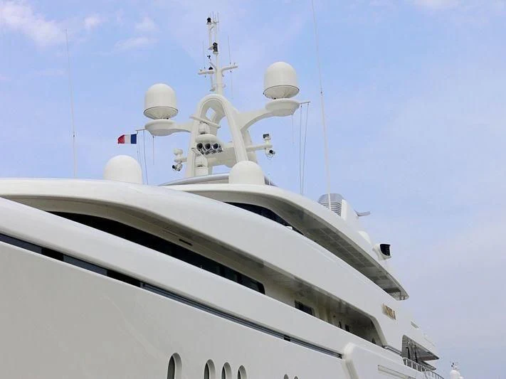 a white boat with a white tower aboard MONTKAJ Yacht for Sale