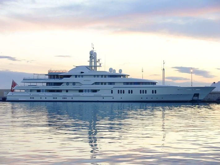 a large white ship aboard MONTKAJ Yacht for Sale
