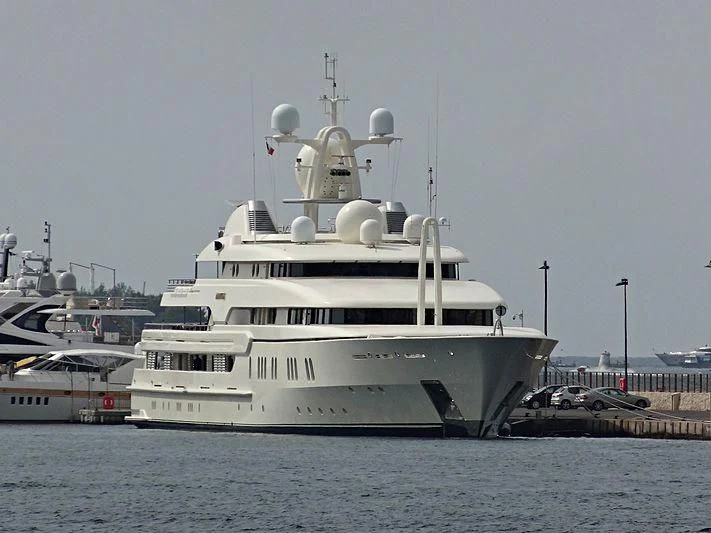 a large white ship aboard MONTKAJ Yacht for Sale