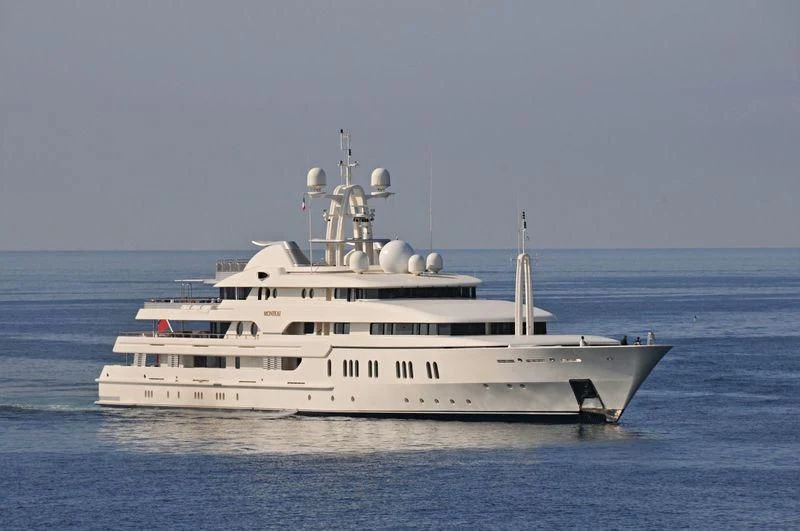 a large white boat in the water aboard MONTKAJ Yacht for Sale