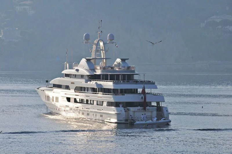 a large white boat in the water aboard MONTKAJ Yacht for Sale
