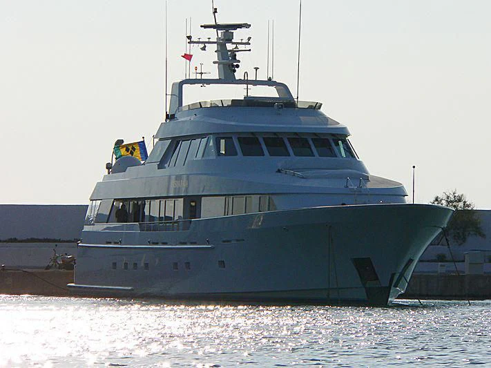 a large boat on the water aboard CHANSON Yacht for Sale
