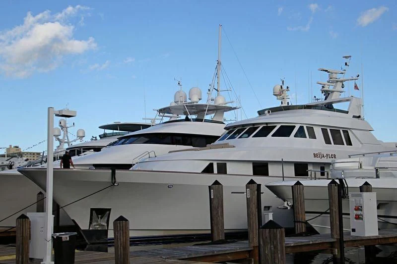 a white yacht docked aboard CHANSON Yacht for Sale