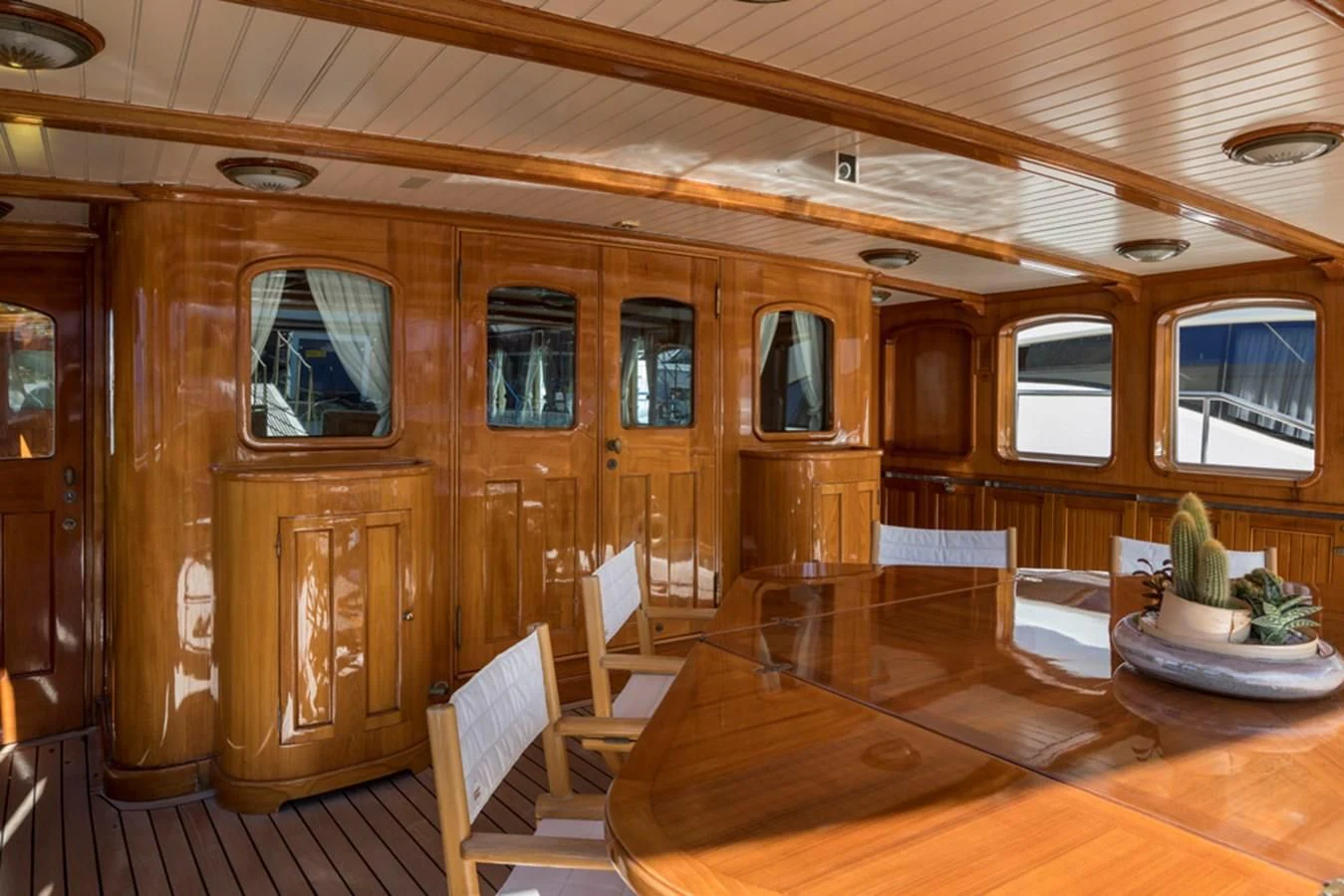 inside of a wooden cabin aboard LADY MAY OF GLANDORE Yacht for Sale