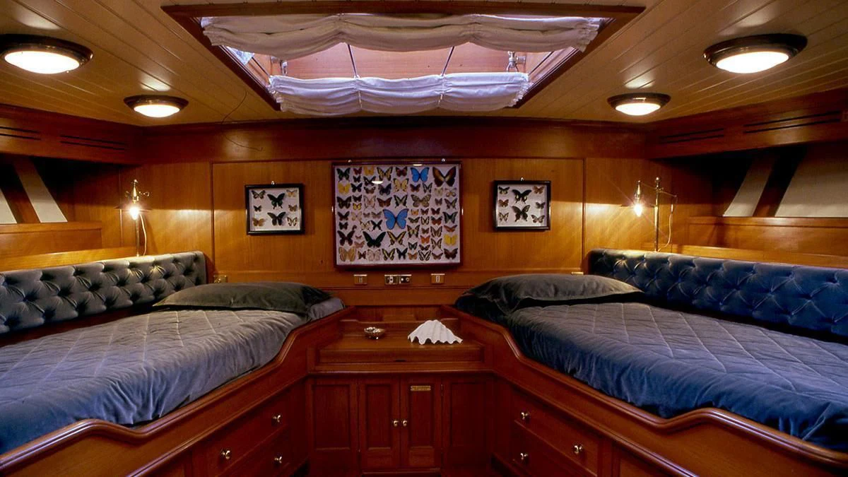 a room with two beds aboard LADY MAY OF GLANDORE Yacht for Sale