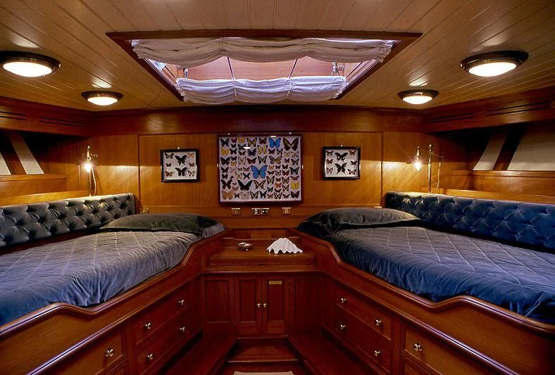 a room with two beds aboard LADY MAY OF GLANDORE Yacht for Sale
