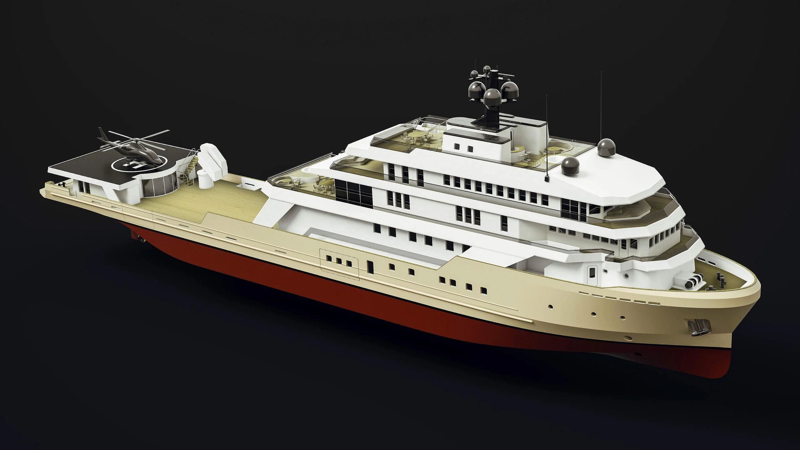a model of a boat aboard VOYAGER Yacht for Sale