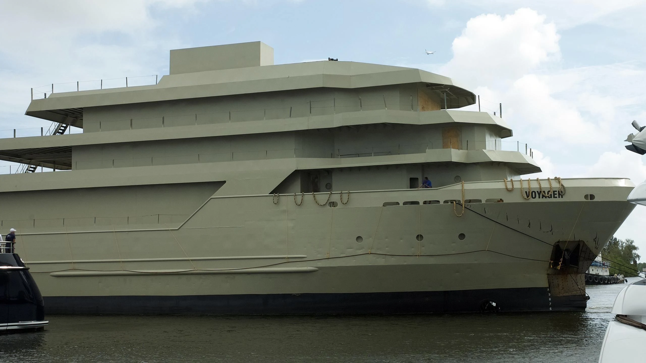 a large white ship aboard VOYAGER Yacht for Sale