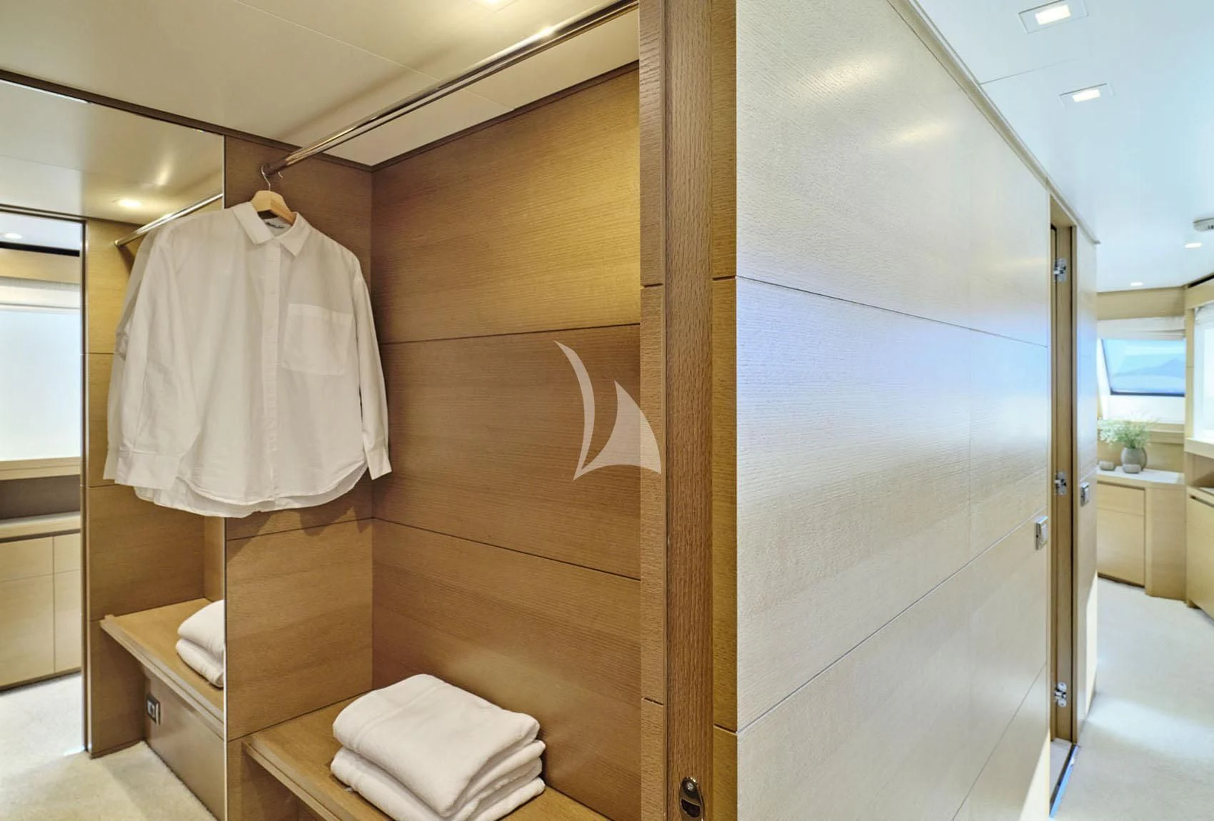 a bathroom with a shower unit aboard FLOR Yacht for Charter