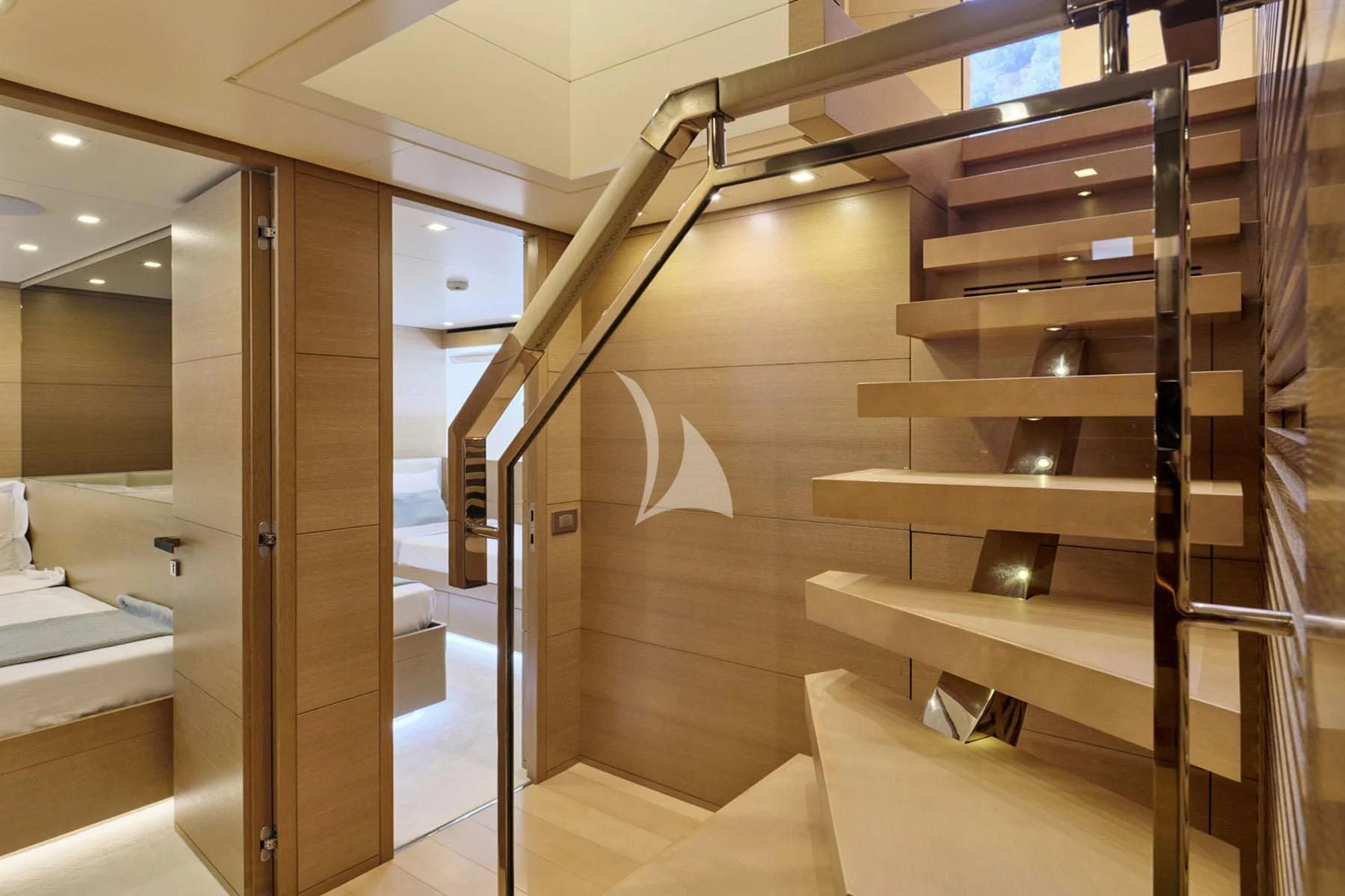 a room with a set of shelves aboard FLOR Yacht for Charter