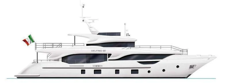 a white boat with a flag on it aboard MY BAYA Yacht for Sale