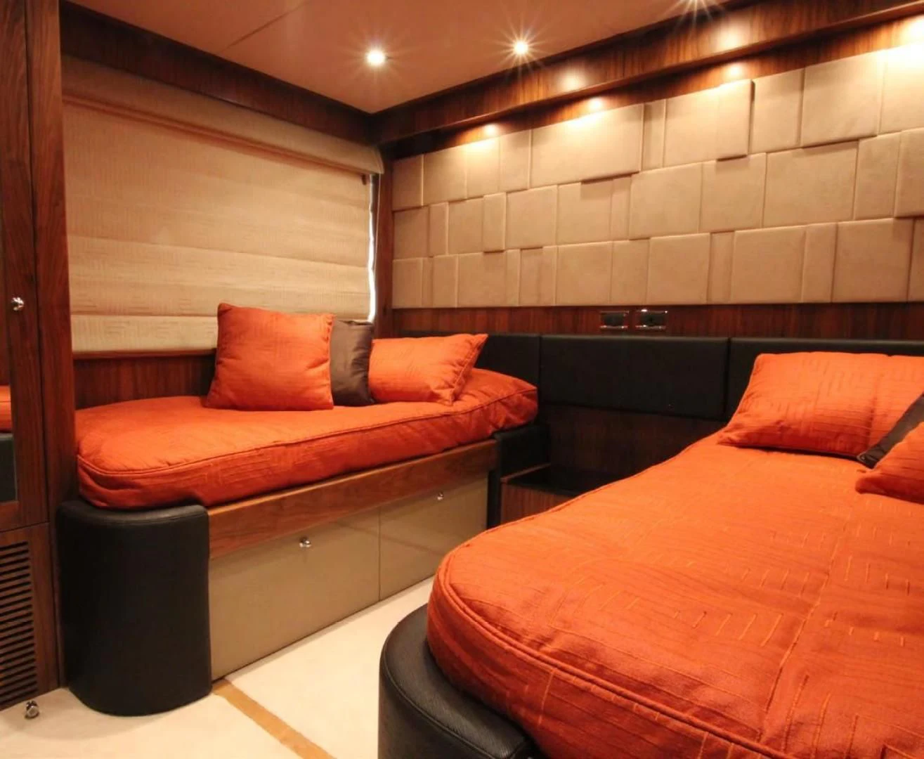 a bed in a room aboard ABRAHAM M Yacht for Sale