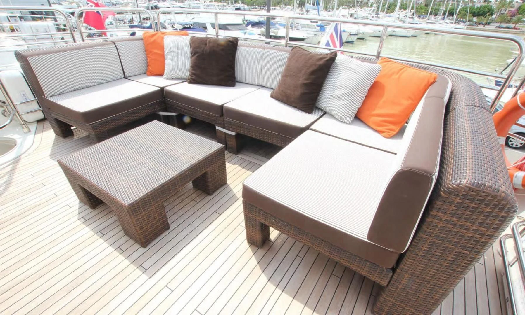 a couch with pillows on it aboard ABRAHAM M Yacht for Sale