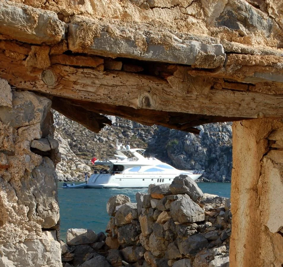 a boat in a cave aboard FREE SPIRIT Yacht for Sale