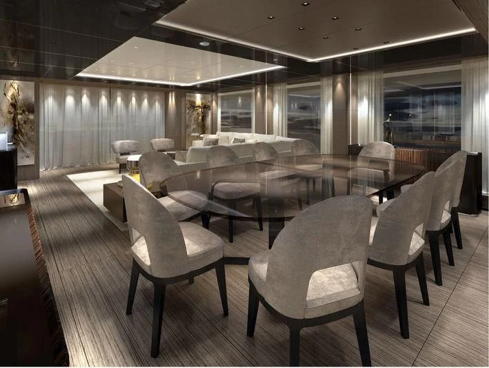 a large room with chairs and a table aboard FUNNY Yacht for Sale