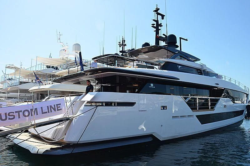 a large white boat aboard FUNNY Yacht for Sale