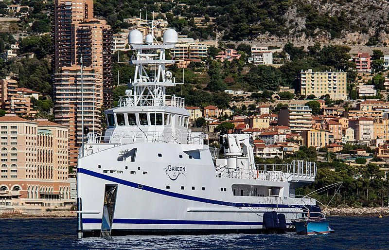 a large boat in the water aboard GARCON Yacht for Sale