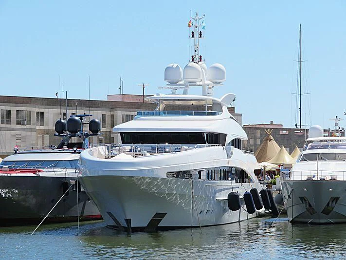 a group of boats in a harbor aboard R JUNIORS Yacht for Sale
