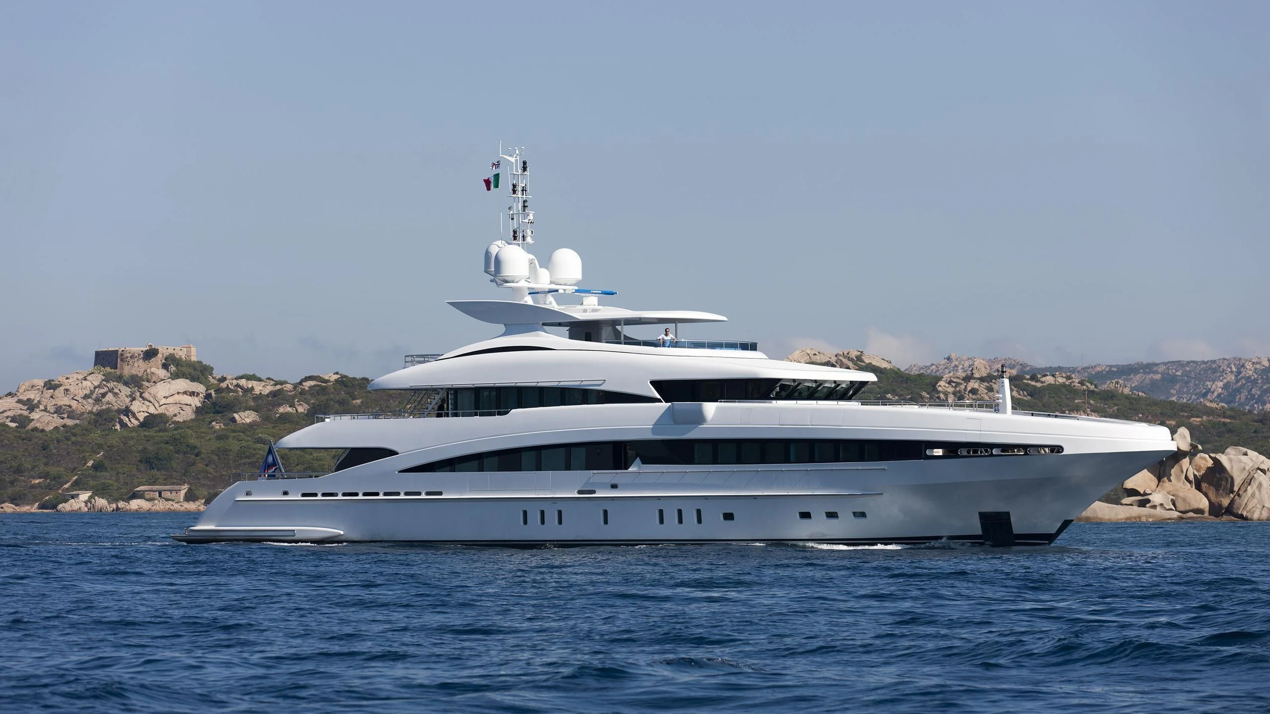 a white yacht in the water aboard R JUNIORS Yacht for Sale