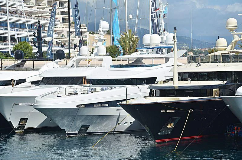 several boats in a harbor aboard R JUNIORS Yacht for Sale