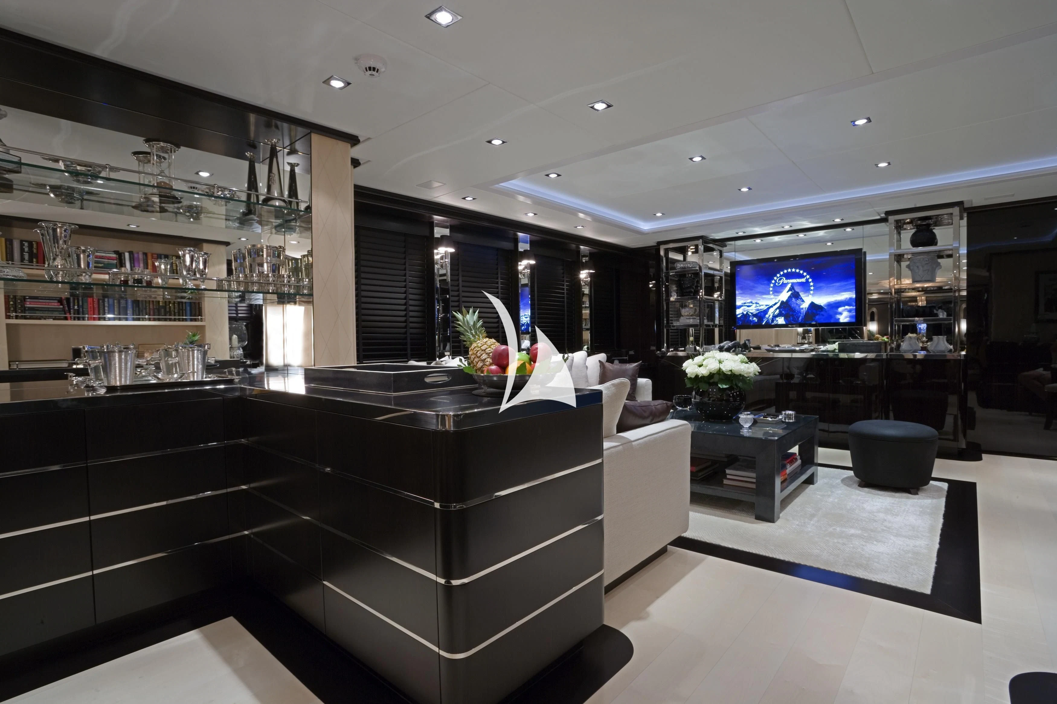 a modern looking kitchen aboard G-FORCE Yacht for Sale