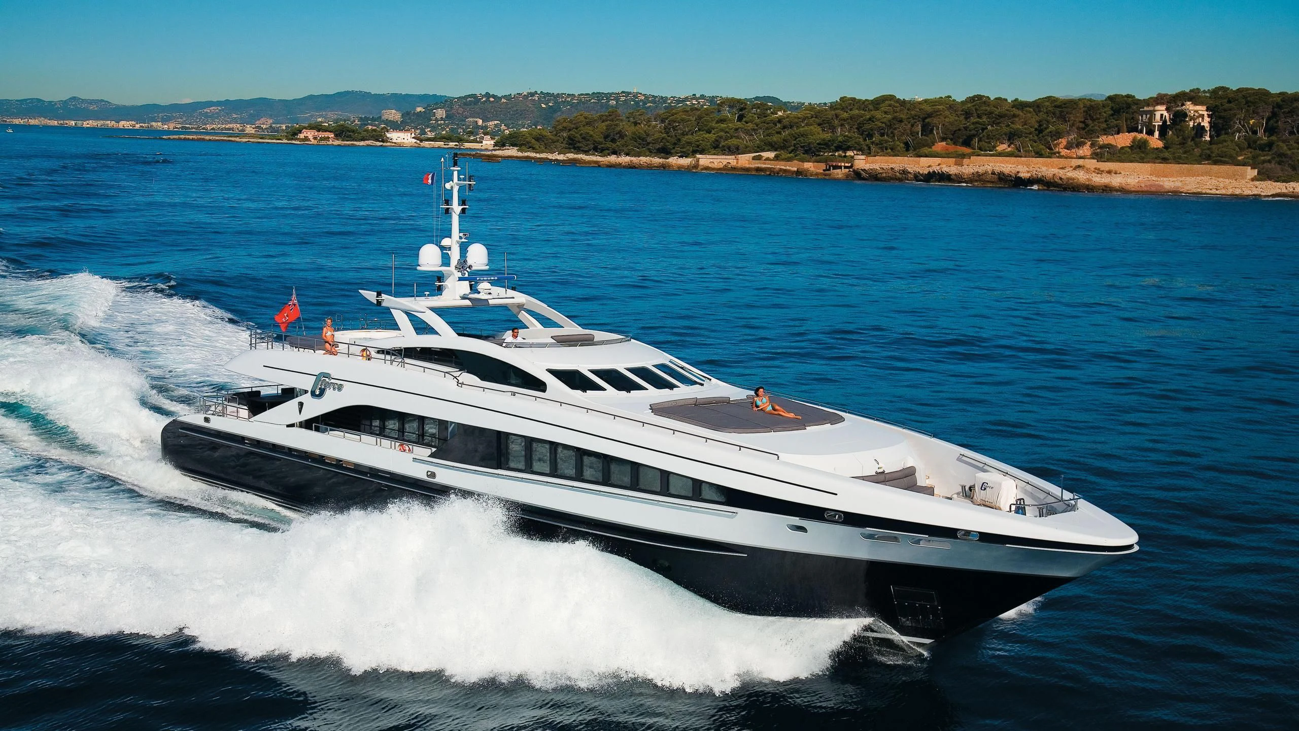 a white yacht on water aboard G-FORCE Yacht for Sale