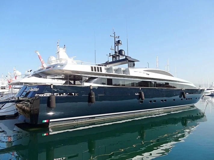 a large boat in the water aboard FAN TOO Yacht for Sale