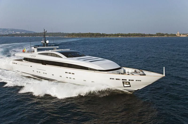 a white yacht on the water aboard FAN TOO Yacht for Sale