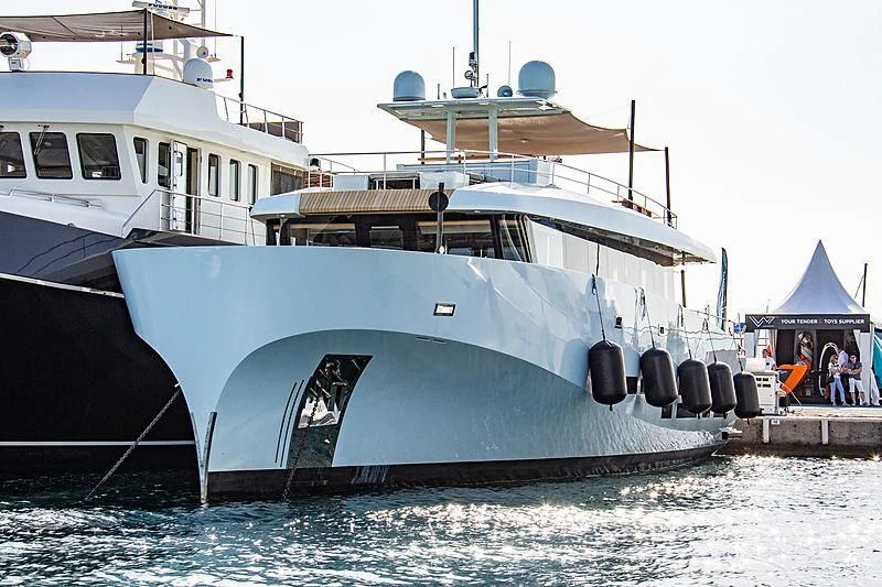 a boat docked at a pier aboard KANGA Yacht for Sale