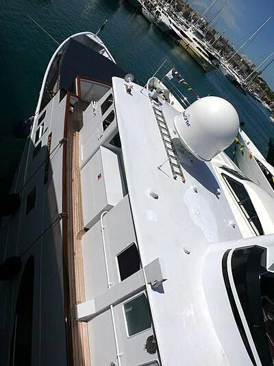 the front of a white car aboard CAMARA C Yacht for Sale