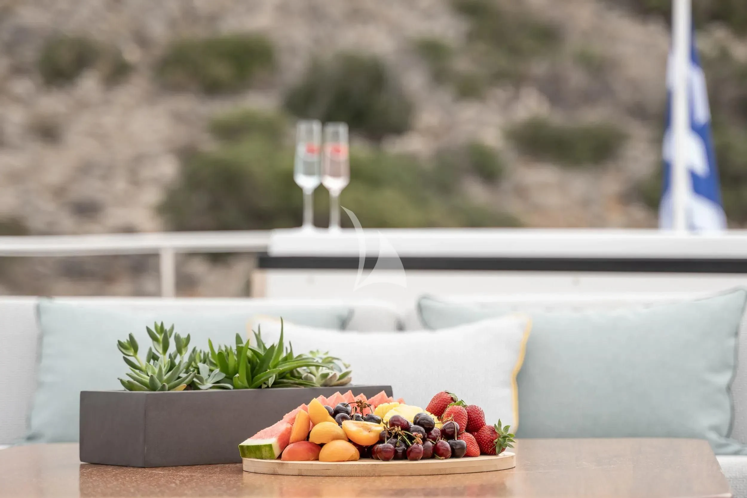 a table with food on it aboard PAREAKI II Yacht for Sale