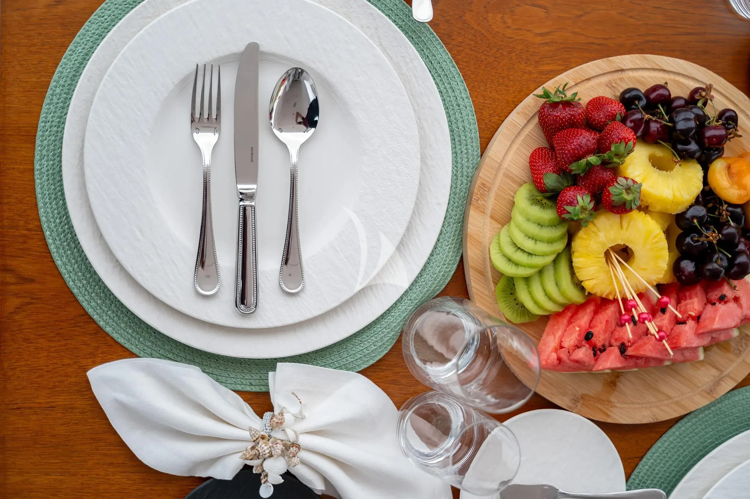 a plate with food on it aboard PAREAKI II Yacht for Sale
